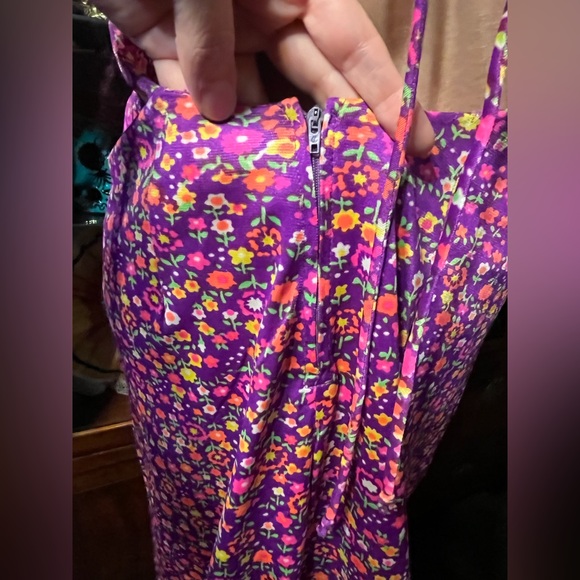 Vtg 70s Disco Hippie Maxi Dress Halter Low back Pink floral psychedelic - Picture 7 of 10